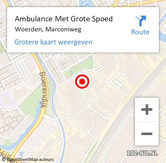 Locatie op kaart van de 112 melding: Ambulance Met Grote Spoed Naar Woerden, Marconiweg op 14 januari 2018 23:46