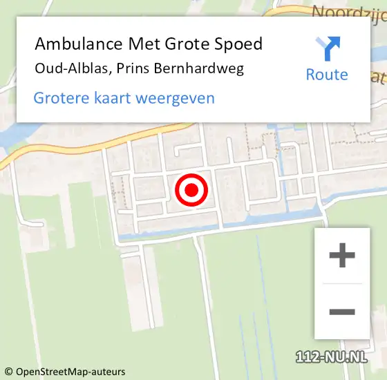 Locatie op kaart van de 112 melding: Ambulance Met Grote Spoed Naar Oud-Alblas, Prins Bernhardweg op 15 januari 2018 01:14