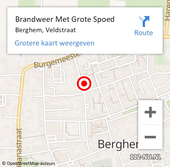 Locatie op kaart van de 112 melding: Brandweer Met Grote Spoed Naar Berghem, Veldstraat op 15 januari 2018 02:26