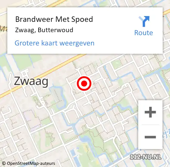 Locatie op kaart van de 112 melding: Brandweer Met Spoed Naar Zwaag, Butterwoud op 15 januari 2018 02:48