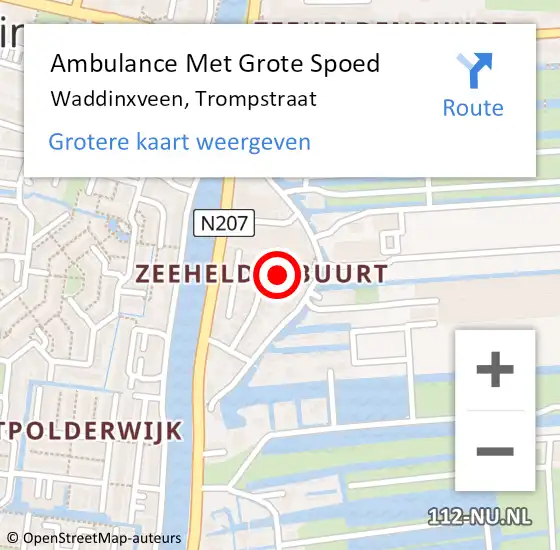 Locatie op kaart van de 112 melding: Ambulance Met Grote Spoed Naar Waddinxveen, Trompstraat op 15 januari 2018 07:44