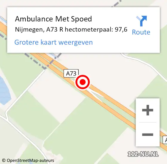 Locatie op kaart van de 112 melding: Ambulance Met Spoed Naar Nijmegen, A73 L hectometerpaal: 98,4 op 15 januari 2018 07:52