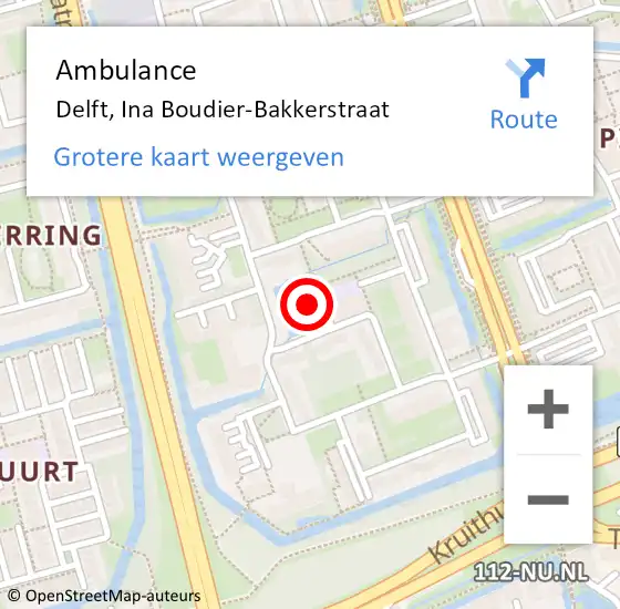 Locatie op kaart van de 112 melding: Ambulance Delft, Ina Boudier-Bakkerstraat op 15 januari 2018 08:03