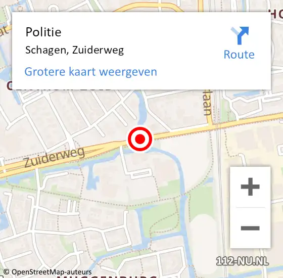 Locatie op kaart van de 112 melding: Politie Schagen, Zuiderweg op 15 januari 2018 08:47