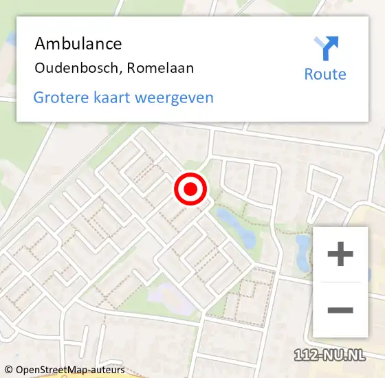 Locatie op kaart van de 112 melding: Ambulance Oudenbosch, Romelaan op 15 januari 2018 08:58