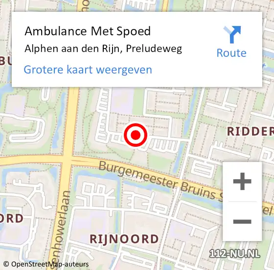 Locatie op kaart van de 112 melding: Ambulance Met Spoed Naar Alphen aan den Rijn, Preludeweg op 15 januari 2018 09:04