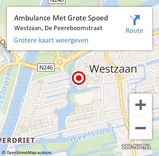 Locatie op kaart van de 112 melding: Ambulance Met Grote Spoed Naar Westzaan, De Peereboomstraat op 15 januari 2018 10:25