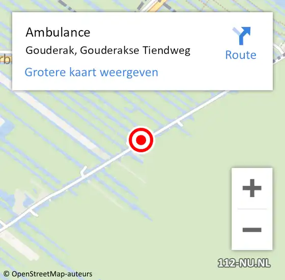 Locatie op kaart van de 112 melding: Ambulance Gouderak, Gouderakse Tiendweg op 15 januari 2018 11:29