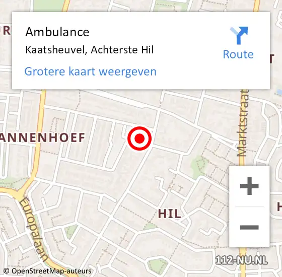 Locatie op kaart van de 112 melding: Ambulance Kaatsheuvel, Achterste Hil op 15 januari 2018 11:34
