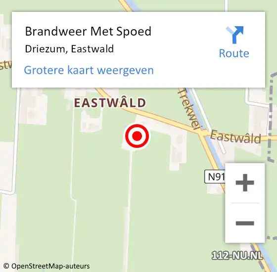 Locatie op kaart van de 112 melding: Brandweer Met Spoed Naar Driezum, Eastwald op 15 januari 2018 12:16