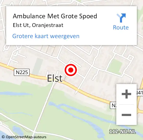 Locatie op kaart van de 112 melding: Ambulance Met Grote Spoed Naar Elst Ut, Oranjestraat op 15 januari 2018 12:47