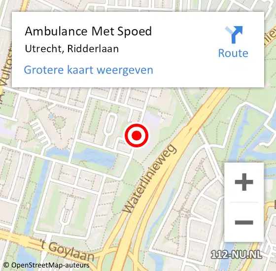 Locatie op kaart van de 112 melding: Ambulance Met Spoed Naar Utrecht, Ridderlaan op 15 januari 2018 12:59