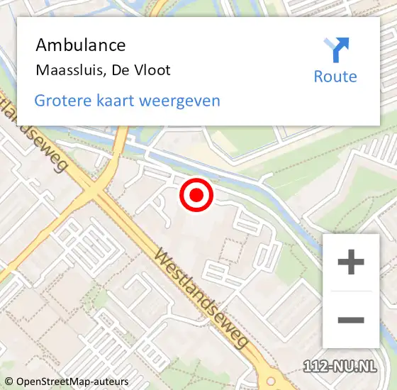 Locatie op kaart van de 112 melding: Ambulance Maassluis, De Vloot op 15 januari 2018 13:20