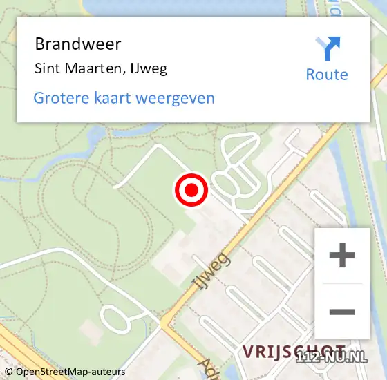 Locatie op kaart van de 112 melding: Brandweer Sint Maarten, IJweg op 15 januari 2018 14:23