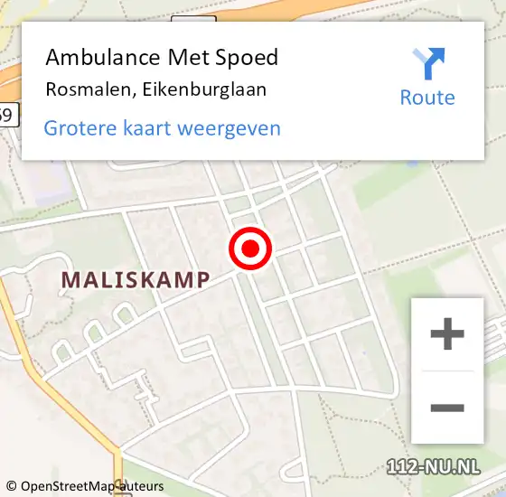 Locatie op kaart van de 112 melding: Ambulance Met Spoed Naar Rosmalen, Eikenburglaan op 15 januari 2018 14:29