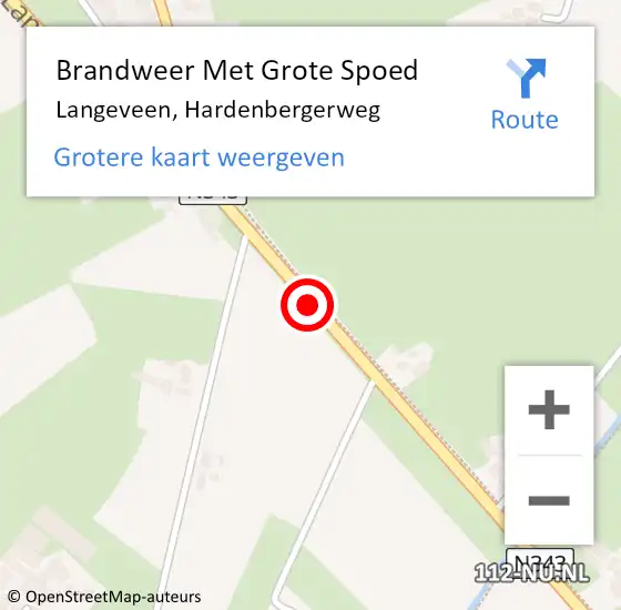 Locatie op kaart van de 112 melding: Brandweer Met Grote Spoed Naar Langeveen, Hardenbergerweg op 15 januari 2018 15:08