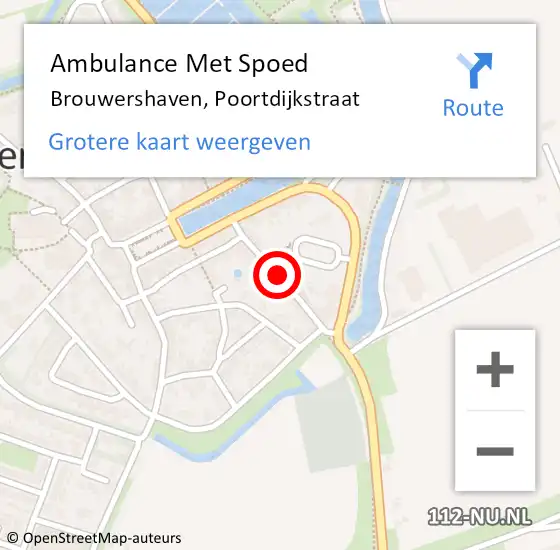 Locatie op kaart van de 112 melding: Ambulance Met Spoed Naar Brouwershaven, Poortdijkstraat op 15 januari 2018 15:31