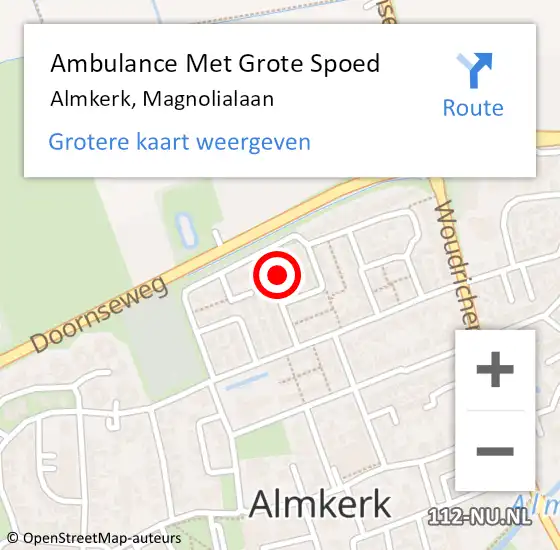 Locatie op kaart van de 112 melding: Ambulance Met Grote Spoed Naar Almkerk, Magnolialaan op 15 januari 2018 16:10