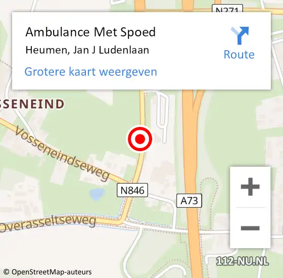 Locatie op kaart van de 112 melding: Ambulance Met Spoed Naar Heumen, Jan J Ludenlaan op 15 januari 2018 17:04