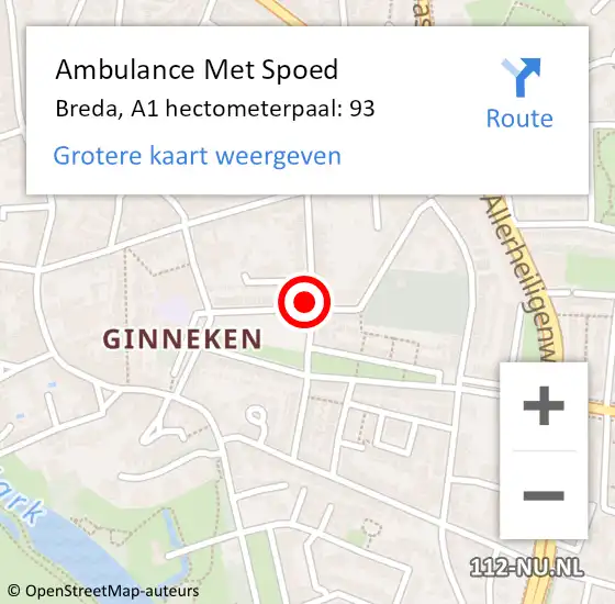 Locatie op kaart van de 112 melding: Ambulance Met Spoed Naar Breda, A1 hectometerpaal: 93 op 15 januari 2018 17:47