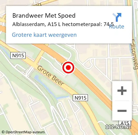 Locatie op kaart van de 112 melding: Brandweer Met Spoed Naar Alblasserdam, A15 L hectometerpaal: 74,5 op 15 januari 2018 17:52