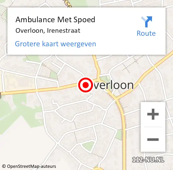 Locatie op kaart van de 112 melding: Ambulance Met Spoed Naar Overloon, Irenestraat op 15 januari 2018 18:10