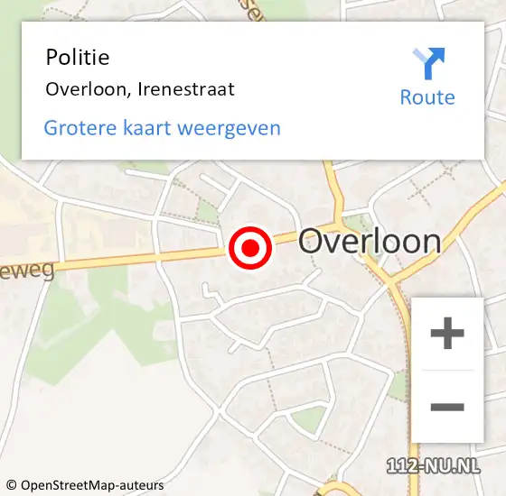 Locatie op kaart van de 112 melding: Politie Overloon, Irenestraat op 15 januari 2018 18:14