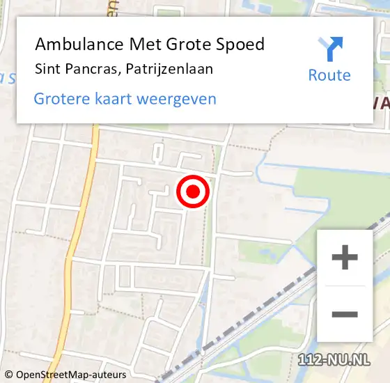 Locatie op kaart van de 112 melding: Ambulance Met Grote Spoed Naar Sint Pancras, Patrijzenlaan op 15 januari 2018 19:17