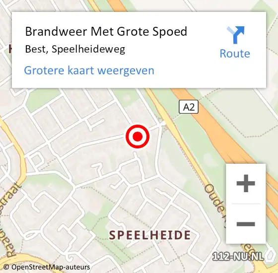 Locatie op kaart van de 112 melding: Brandweer Met Grote Spoed Naar Best, Speelheideweg op 15 januari 2018 19:17