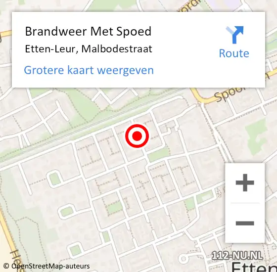 Locatie op kaart van de 112 melding: Brandweer Met Spoed Naar Etten-Leur, Malbodestraat op 15 januari 2018 19:32