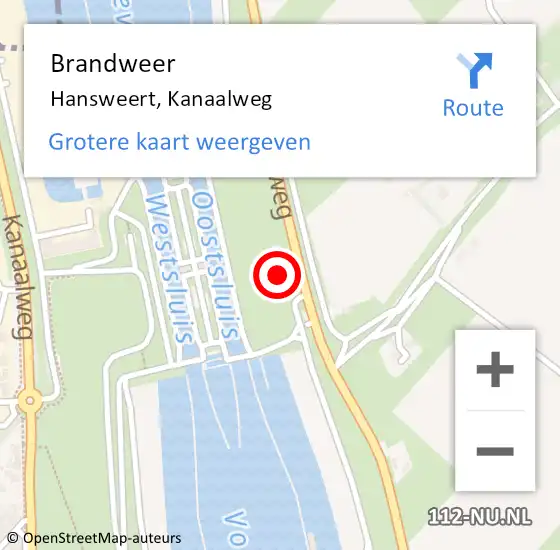 Locatie op kaart van de 112 melding: Brandweer Hansweert, Kanaalweg op 15 januari 2018 19:35