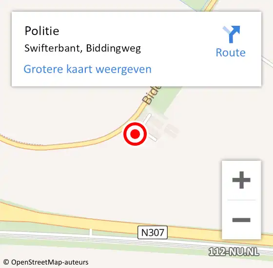 Locatie op kaart van de 112 melding: Politie Swifterbant, Biddingweg op 15 januari 2018 19:57