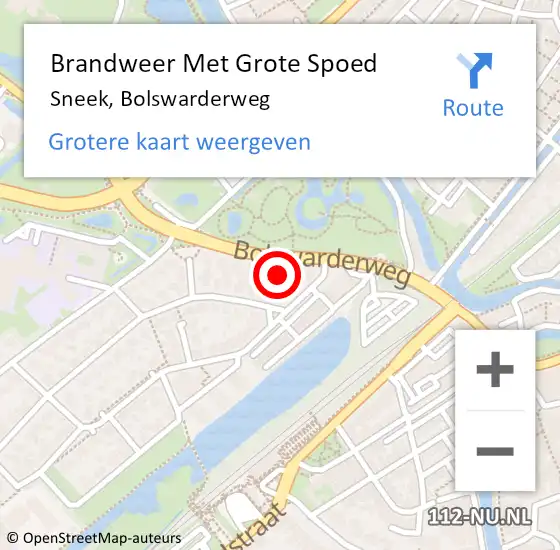 Locatie op kaart van de 112 melding: Brandweer Met Grote Spoed Naar Sneek, Bolswarderweg op 15 januari 2018 21:51