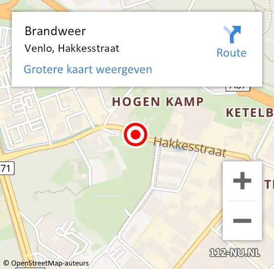 Locatie op kaart van de 112 melding: Brandweer Venlo, Hakkesstraat op 15 januari 2018 22:46