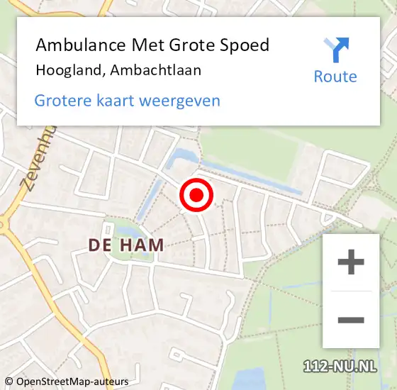 Locatie op kaart van de 112 melding: Ambulance Met Grote Spoed Naar Hoogland, Ambachtlaan op 15 januari 2018 22:55