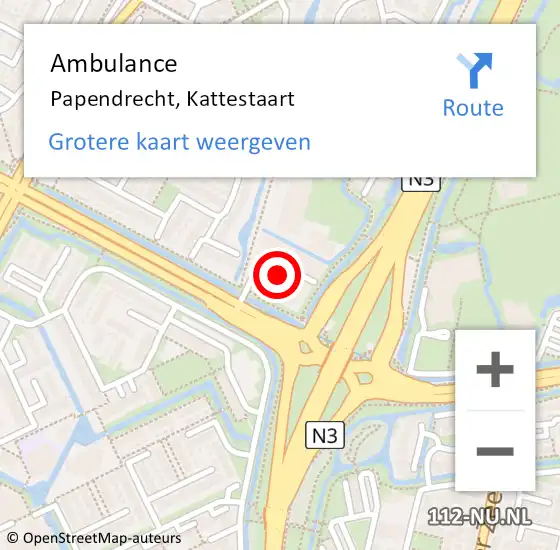 Locatie op kaart van de 112 melding: Ambulance Papendrecht, Kattestaart op 15 januari 2018 23:35
