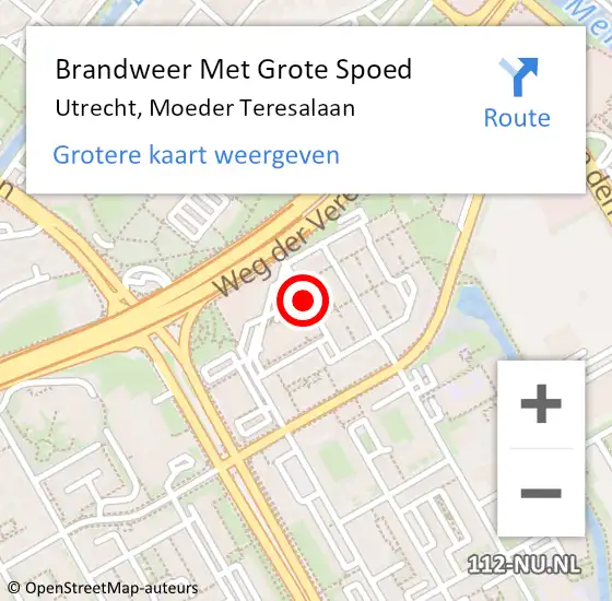 Locatie op kaart van de 112 melding: Brandweer Met Grote Spoed Naar Utrecht, Moeder Teresalaan op 16 januari 2018 00:08