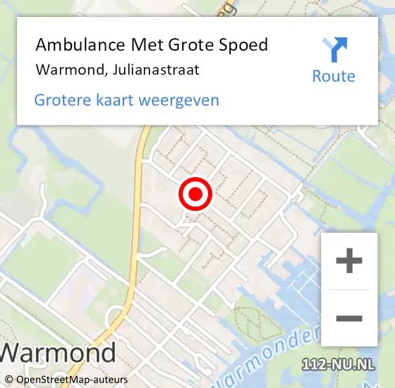 Locatie op kaart van de 112 melding: Ambulance Met Grote Spoed Naar Warmond, Julianastraat op 16 januari 2018 02:37