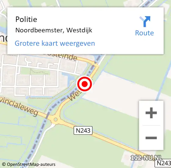 Locatie op kaart van de 112 melding: Politie Noordbeemster, Westdijk op 16 januari 2018 03:41