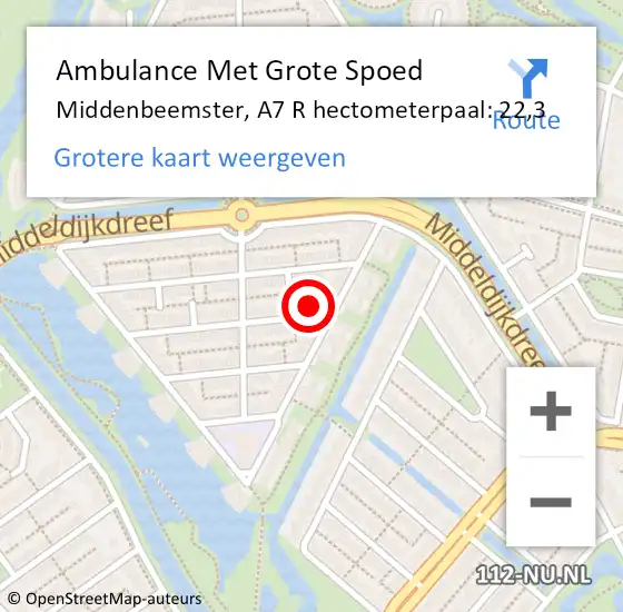 Locatie op kaart van de 112 melding: Ambulance Met Grote Spoed Naar Middenbeemster, A7 R hectometerpaal: 22,3 op 16 januari 2018 05:16