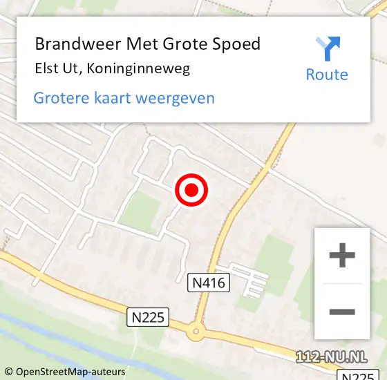 Locatie op kaart van de 112 melding: Brandweer Met Grote Spoed Naar Elst Ut, Koninginneweg op 16 januari 2018 08:16