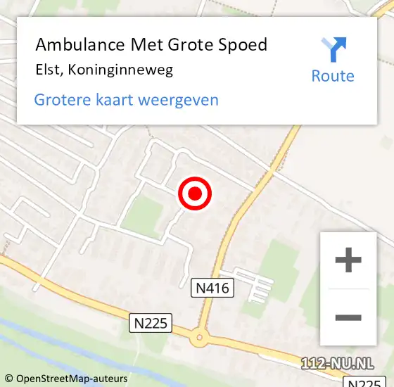 Locatie op kaart van de 112 melding: Ambulance Met Grote Spoed Naar Elst, Koninginneweg op 16 januari 2018 08:17