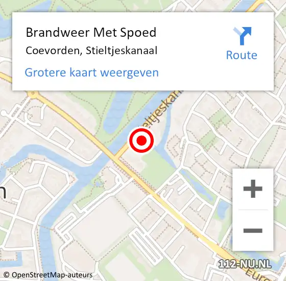 Locatie op kaart van de 112 melding: Brandweer Met Spoed Naar Coevorden, Stieltjeskanaal op 16 januari 2018 08:34