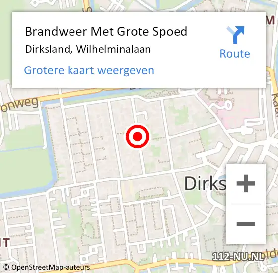 Locatie op kaart van de 112 melding: Brandweer Met Grote Spoed Naar Dirksland, Wilhelminalaan op 16 januari 2018 09:03