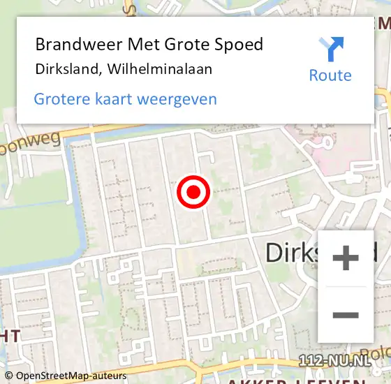 Locatie op kaart van de 112 melding: Brandweer Met Grote Spoed Naar Dirksland, Wilhelminalaan op 16 januari 2018 09:19