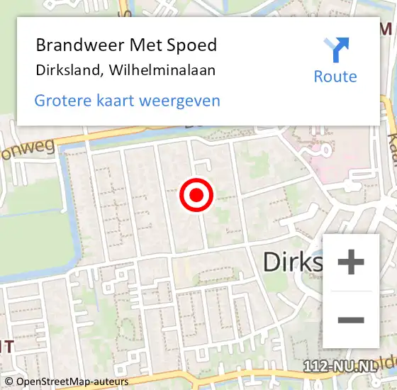 Locatie op kaart van de 112 melding: Brandweer Met Spoed Naar Dirksland, Wilhelminalaan op 16 januari 2018 09:56