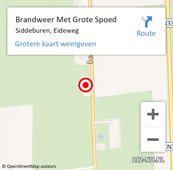 Locatie op kaart van de 112 melding: Brandweer Met Grote Spoed Naar Siddeburen, Eideweg op 16 januari 2018 10:13