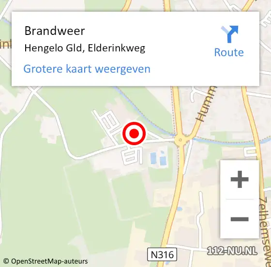 Locatie op kaart van de 112 melding: Brandweer Hengelo Gld, Elderinkweg op 16 januari 2018 10:31