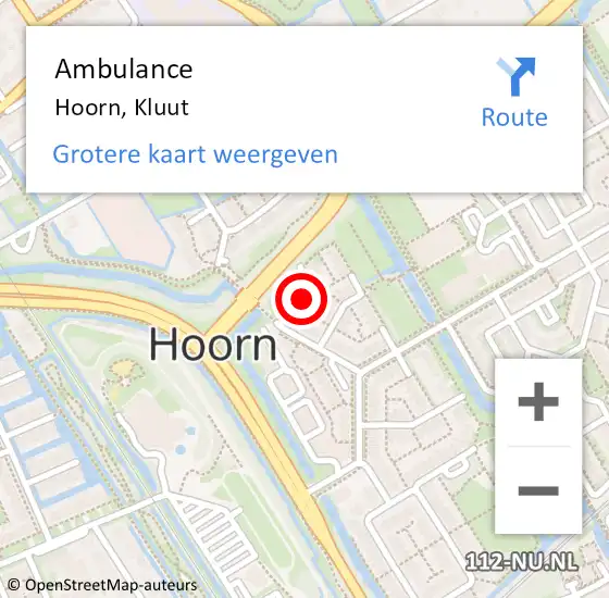 Locatie op kaart van de 112 melding: Ambulance Hoorn, Kluut op 16 januari 2018 10:44