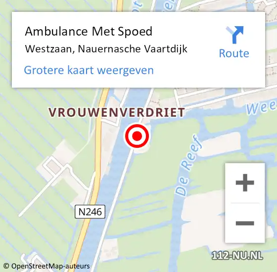 Locatie op kaart van de 112 melding: Ambulance Met Spoed Naar Westzaan, Nauernasche Vaartdijk op 16 januari 2018 11:10